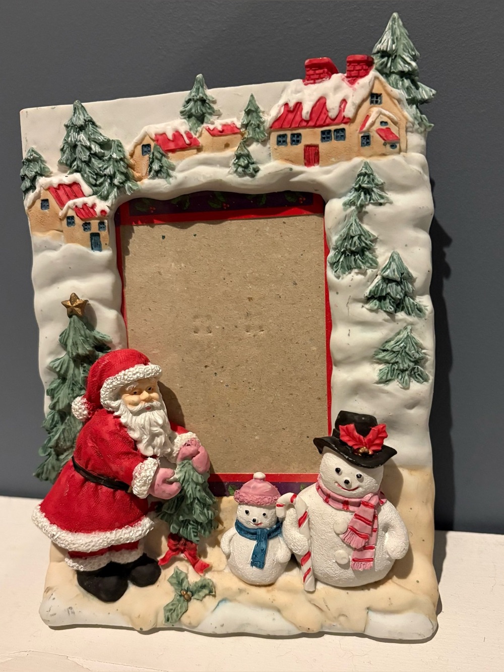 Christmas Picture Frame Porcelain Vertical Santa Snowmen Classic Holiday Decor